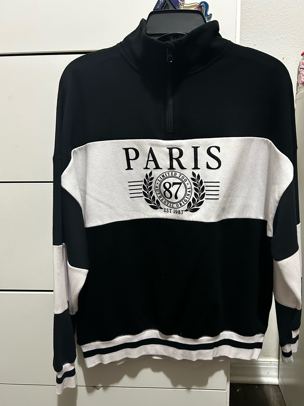Limited Too Black & White PARIS Graphic Zip Pullover